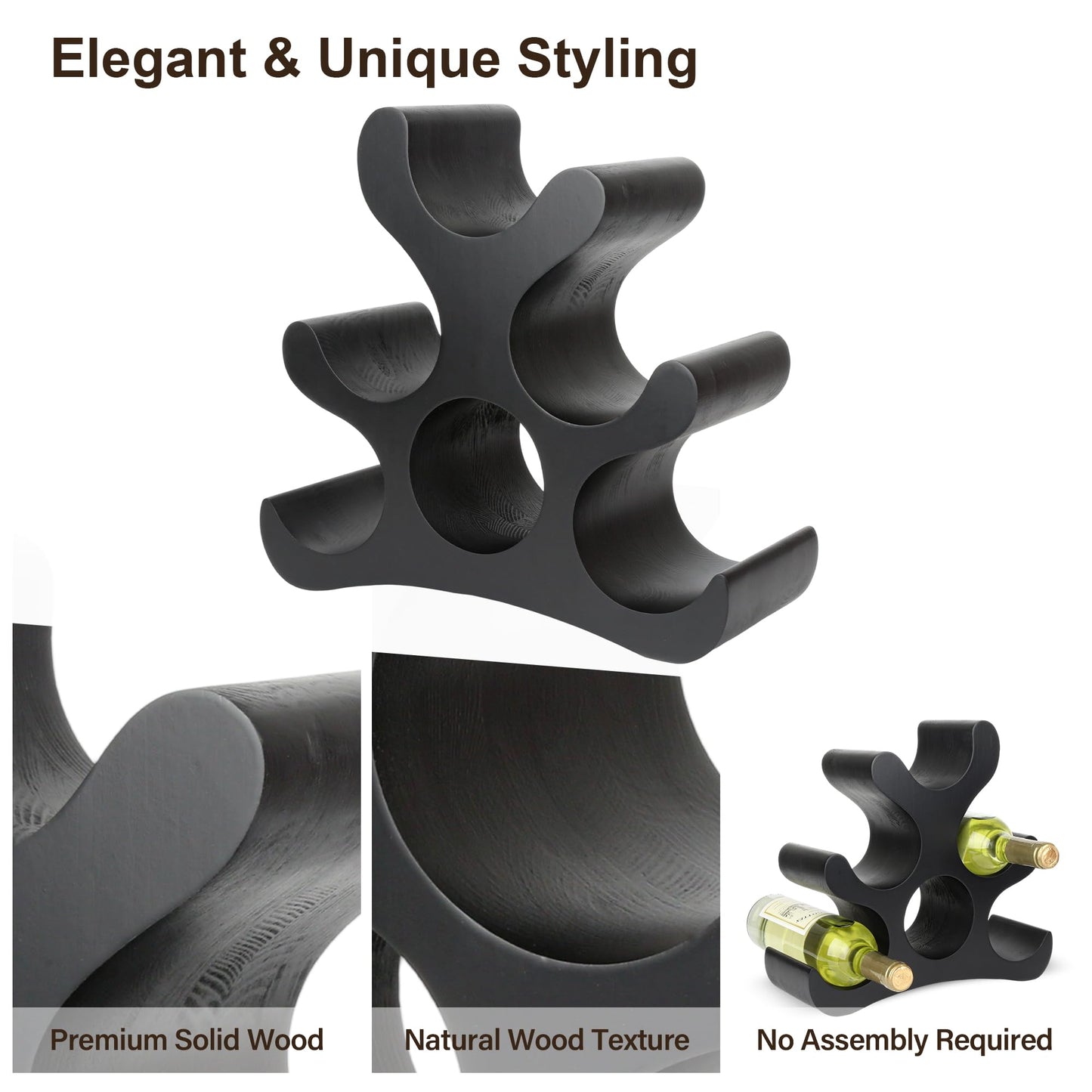 TRUDING Countertop Wine Rack - 6 Bottle Wooden Wine Rack - Freestanding Wine Bottle Holder Stand - Wine Storage Rack for Cabinet Pantry Bar Kitchen