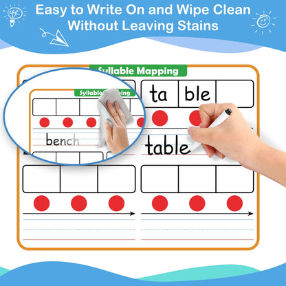Aizweb 12 Pack Elkonin Boxes Phonemic Awareness Boards,9" x 12" Syllable Dry Erase Whiteboard,Speech Therapy Material Phonics Games,Science Reading Manipulatives for Preschool,Pre-K&Kindergarten