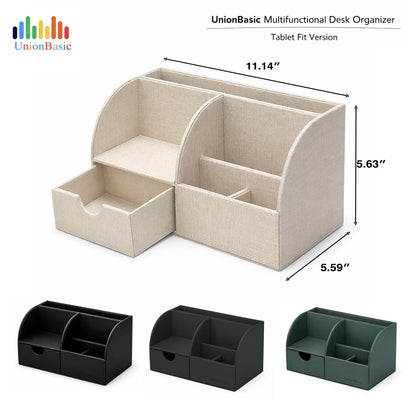 UnionBasic Desk Organizer - Multifunctional Leather Desktop Pen Holder Storage Box - Business Card/Pen/Pencil/Mobile Phone/Stationery Holder, Black