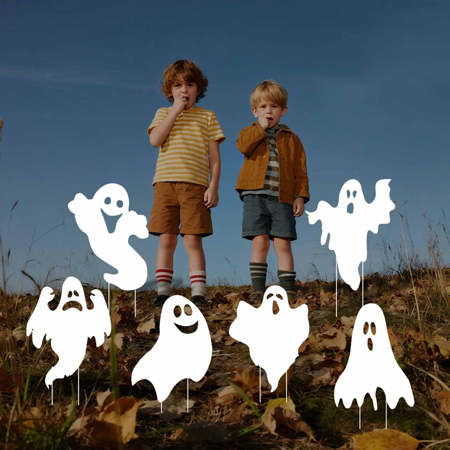 EIGHTSTATES 5pcs Halloween Ghost Yard Signs with Stakes - Black - Plastic & Wood - 12"x15" - Outdoor Garden Lawn Decor - Halloween Party Favor