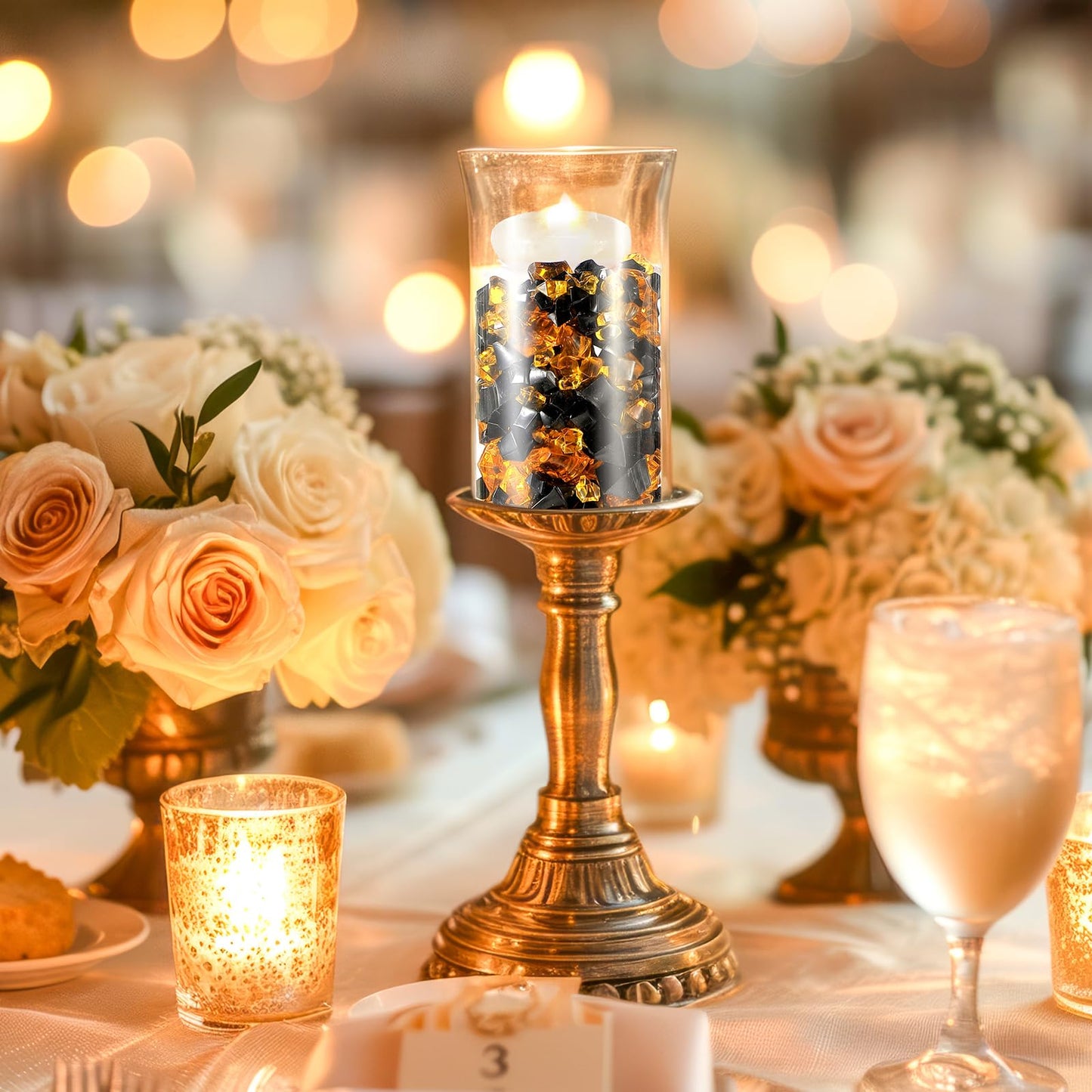Syhood 570 Pcs 5 Sizes Orange and Black Fake Crushed Ice Rocks Acrylic Crystal Gems Plastic Diamonds Marble for Vase Fillers Decoration Wedding Table Scattering Room Halloween Decor