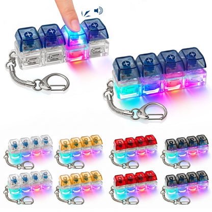 10PCS Light Up Keyboard Fidget Toy, 4-Key LED Keyboard Fidget Clicker Keychain with RGB Lights, Portable Mechanical-Style Sensory Desk Toy for Adults and Teens