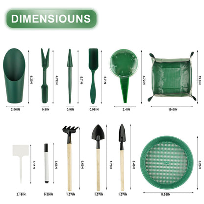 16Pcs Garden Tools, Mini Garden Hand Transplanting Succulent Tools Set, 19.6" Thickened Plant Repotting Mat & Succulent Hand Tools, Plants Transplanting Supplies for Indoor Outdoor Fairy Care, Cactus