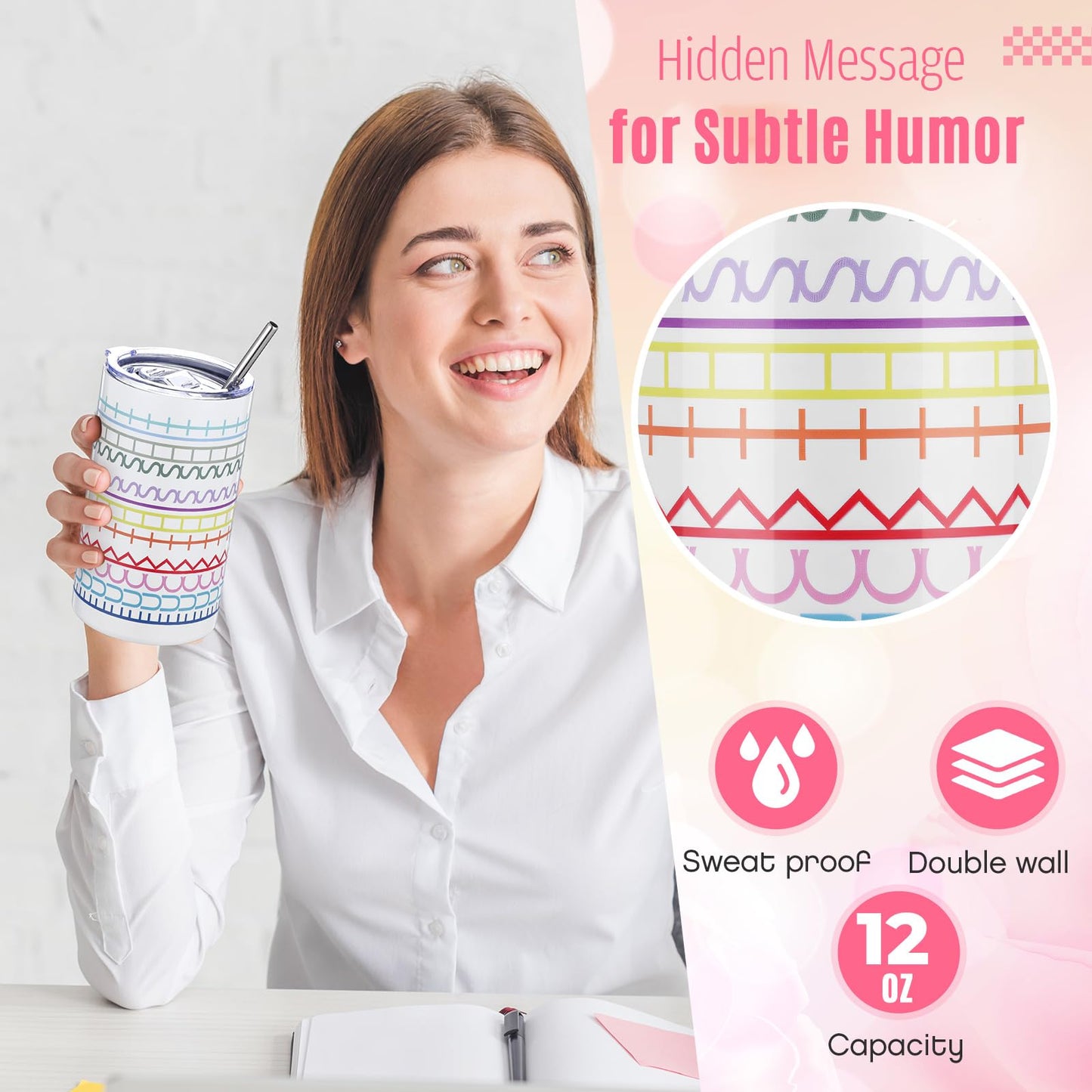 Geiserailie 12 oz Hidden Message Tumbler Funny Coffee Travel Insulated Mug Skinny Tumbler with Lid and Straw White Elephant Gag Gifts Cup for Bestie Friend Coworker Family Employee Gift