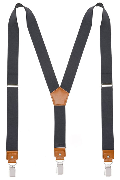Mcvotcot Suspenders for Men Y Back Adjustable Elastic with Strong Clips 47 Inches Charcoal