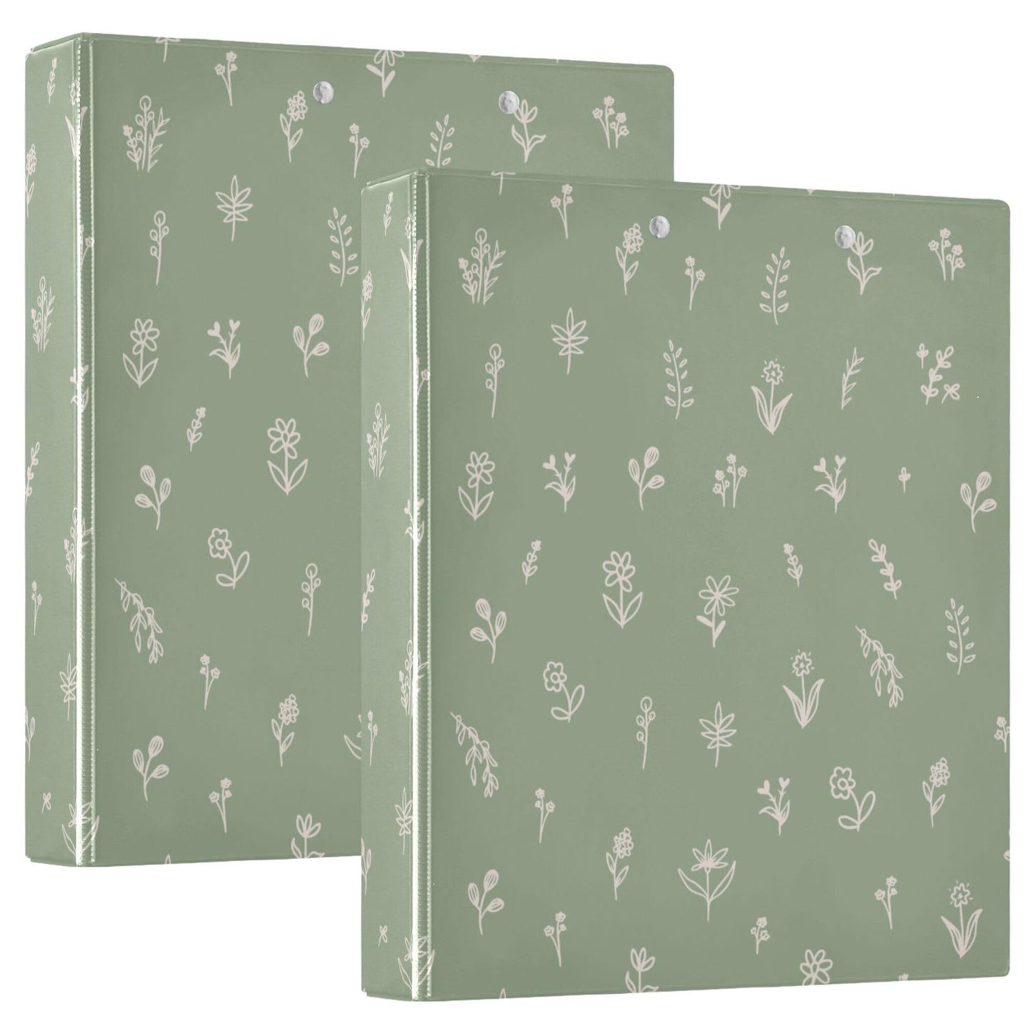 Sage Green Round Ring Binders 1.5 Inch Flowers Sunflower Daisy Leaves 3 Ring Clipboard Binder for Office School Work Supplies File Folder 200 Sheet Capacity Easy Open
