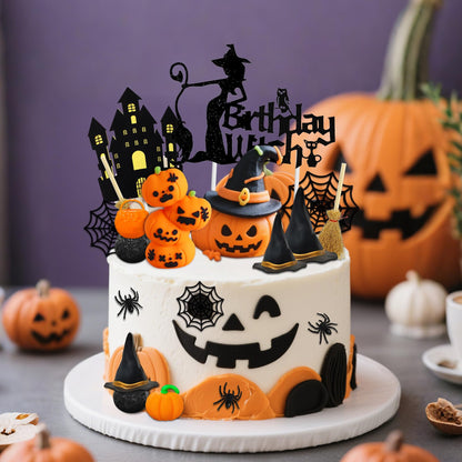 Knana 18Pcs Witch Cake Topper Halloween Cake Toppers Halloween Witch Cake Decorations for Scary Witch Birthday Party Supplies