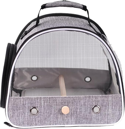 Small Bird Travel Carrier, Portable Mesh Vented Bird Carrier Cage for Parakeet, Parrot, Cockatiel, Guinea Pig, Bearded Dragon Reptile Carrier for Hiking Vet Visit Bicycle Ride (Grey, Mesh Window)