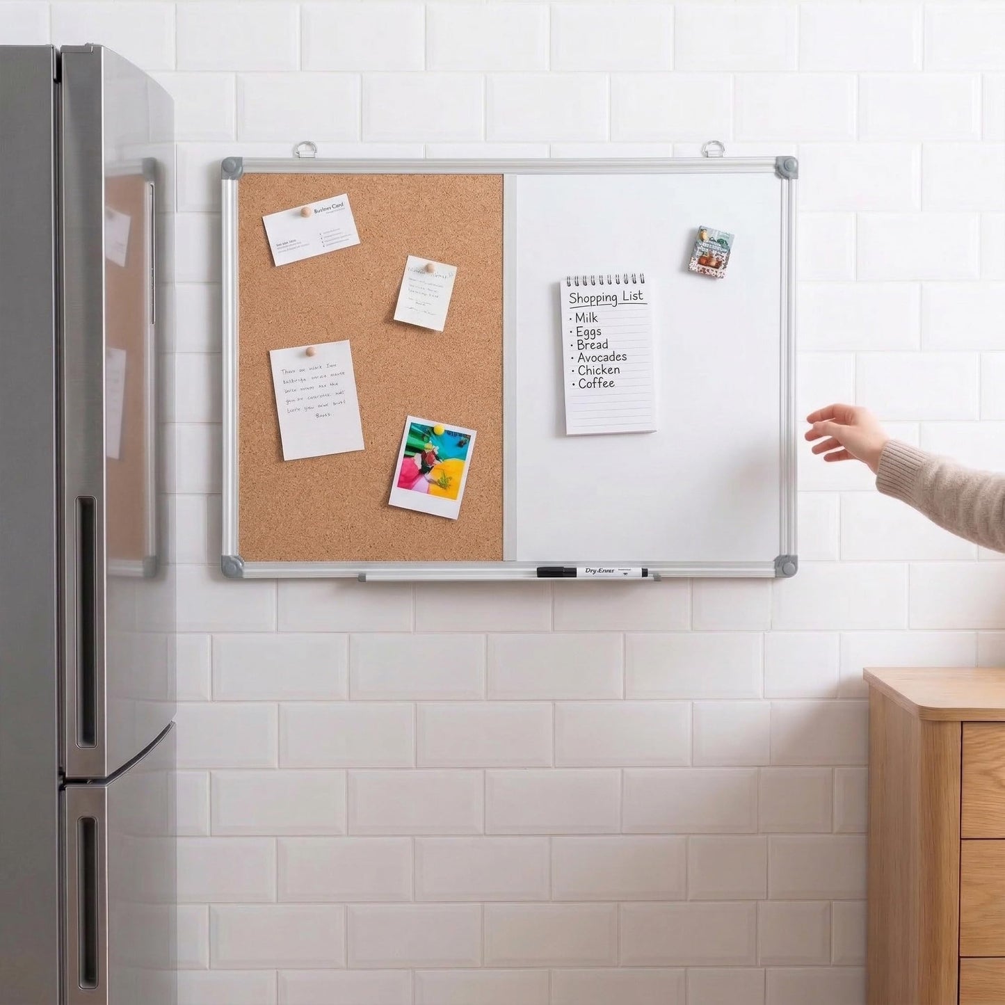 DexBoard Cork Board and Whiteboard Combination, 24" x 18" Bulletin & Magnetic Dry Erase Board for Wall, Vision Board for Home, Office, School, Silver Aluminum Frame