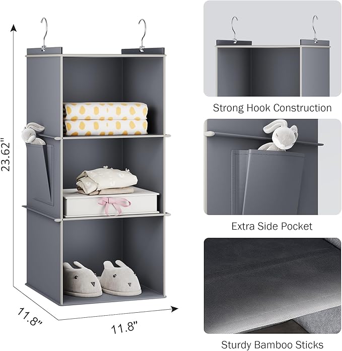 YOUDENOVA Hanging Closet Organizer, 3-Shelf Closet Hanging Storage Shelves
