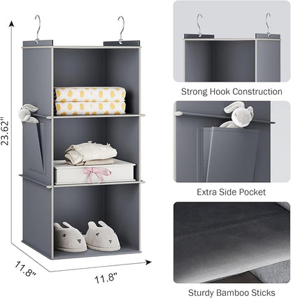 YOUDENOVA Hanging Closet Organizer, 3-Shelf Closet Hanging Storage Shelves