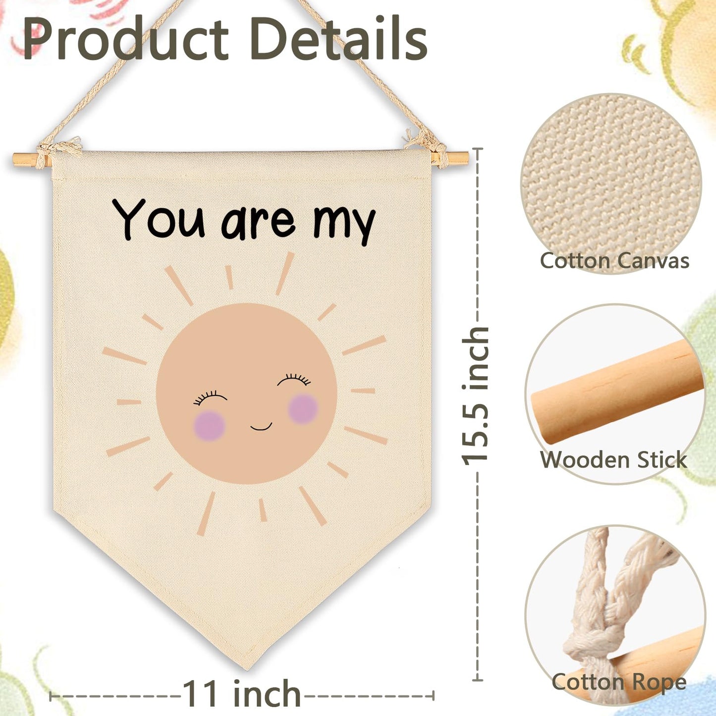 You are My Sunshine-Canvas Hanging Pennant Flag Banner Wall Sign Decor Gift for Nursery Baby Kids Girl Boy Teen Bedroom Playroom-Birthday Christmas Gift