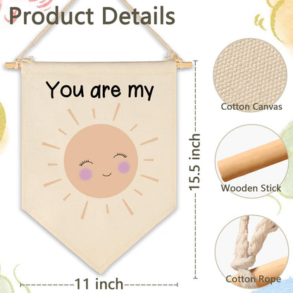 You are My Sunshine-Canvas Hanging Pennant Flag Banner Wall Sign Decor Gift for Nursery Baby Kids Girl Boy Teen Bedroom Playroom-Birthday Christmas Gift