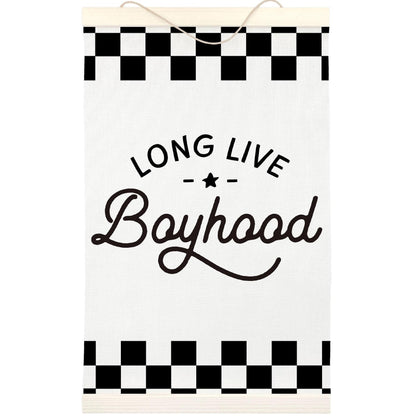 LKETW Long Live Boyhood Poster Hanger Frame 12x16 Inch, Race Car Boy Nursery Wall Art Posters for Playroom, Black and White Checkered Hanging Banner Decor for Toddler Boy Nursery Room Bedroom