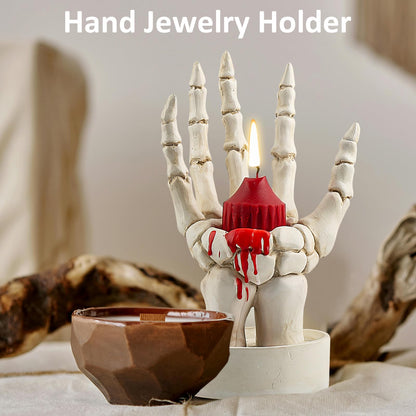 Halloween Decorations Indoor Skeleton Hand Ring Holder Tealight Candle Holder for Gothic Table Decor Jewelry and Earring Organizer White