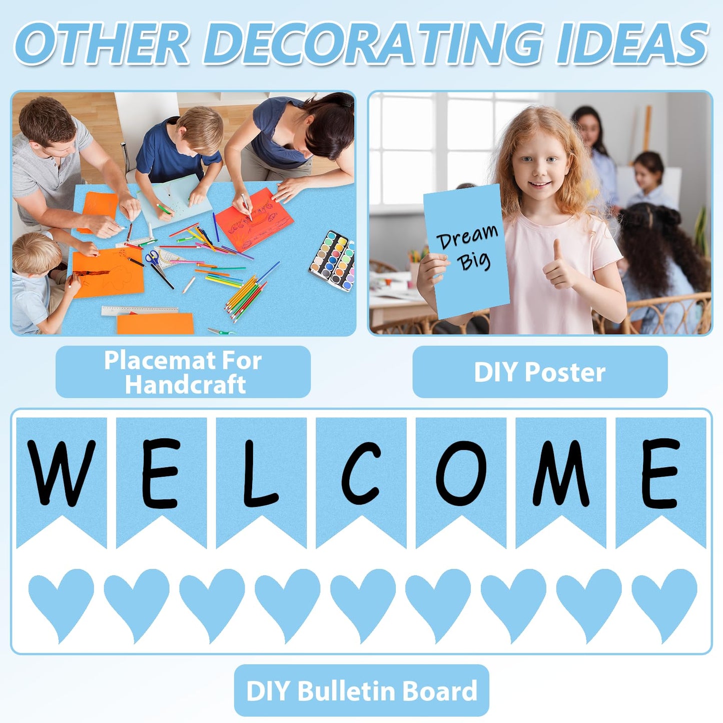 Sky Blue Bulletin Board Paper Roll Light Blue Bulletin Board Background Paper Back to School Classroom Decoration Poster for Art Craft DIY Projects Home Office Classroom Party Supplies 17.7in x 20ft