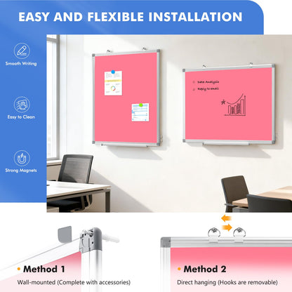 WALGLASS Magnetic Whiteboard 24"x18" Dry Erase White Board for Walls with Pen Tray, Aluminium Frame and Dry-Wipe Writing Surface for Drawing, Home, and Office (Pink)