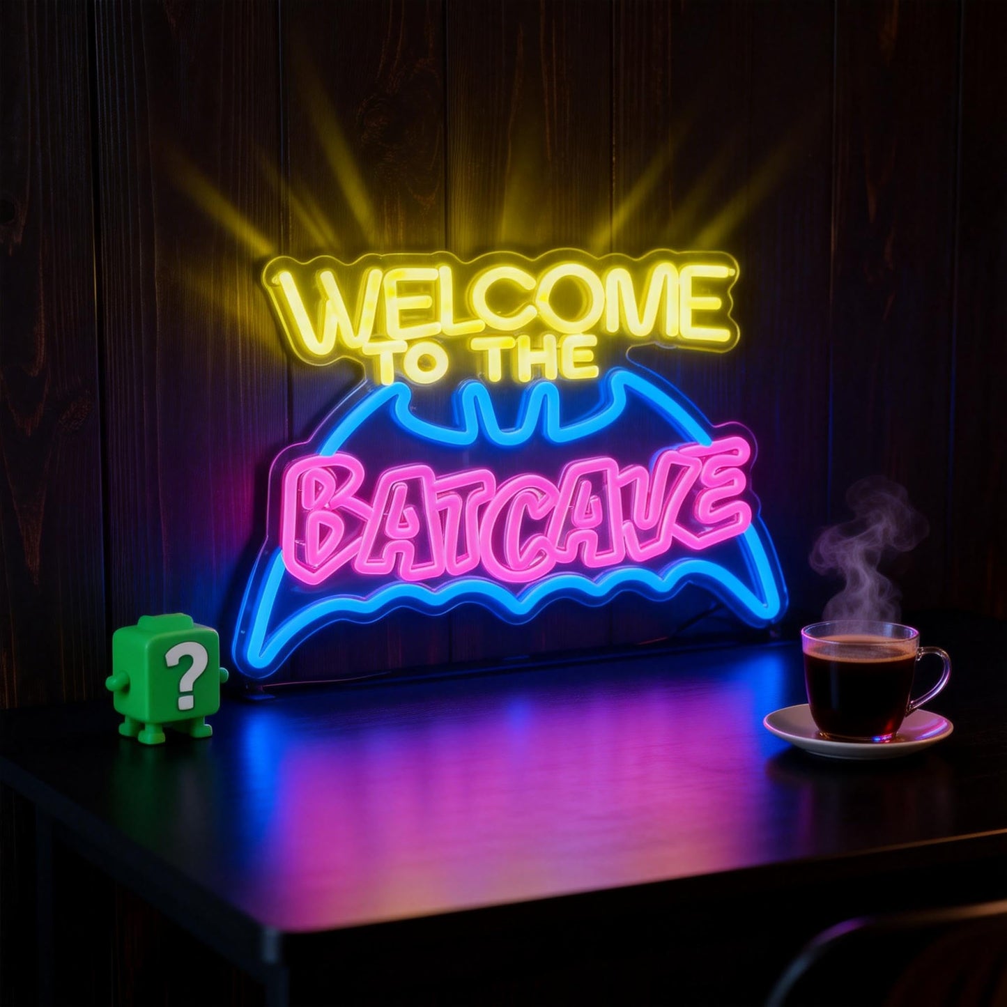 Bat Cave Neon Sign for Wall Decor - Dimmable LED Neon Light for Man Cave, Gamer Room, Bedroom, Dorm - Cool Hero Inspired Wall Art & Gift - 16.5 x 11 Inches, USB Powered