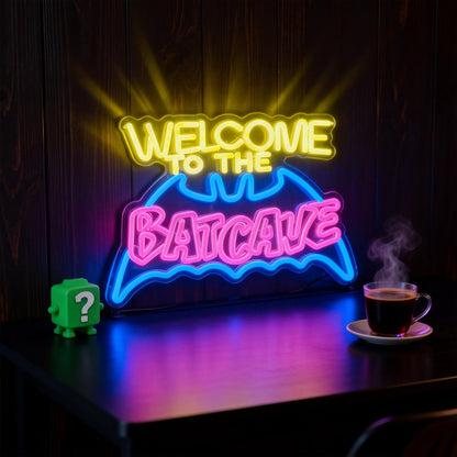 Bat Cave Neon Sign for Wall Decor - Dimmable LED Neon Light for Man Cave, Gamer Room, Bedroom, Dorm - Cool Hero Inspired Wall Art & Gift - 16.5 x 11 Inches, USB Powered