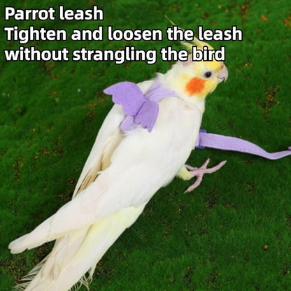 Pet Parrot Bird Harness and Leash, Adjustable Training Design Anti-Bite, Bird Nylon Rope with Cute Wing and Colorful Leash for Parrots Lovebird Cockatiel Conure Budgie (Purple with 157.4inch Leash,S)