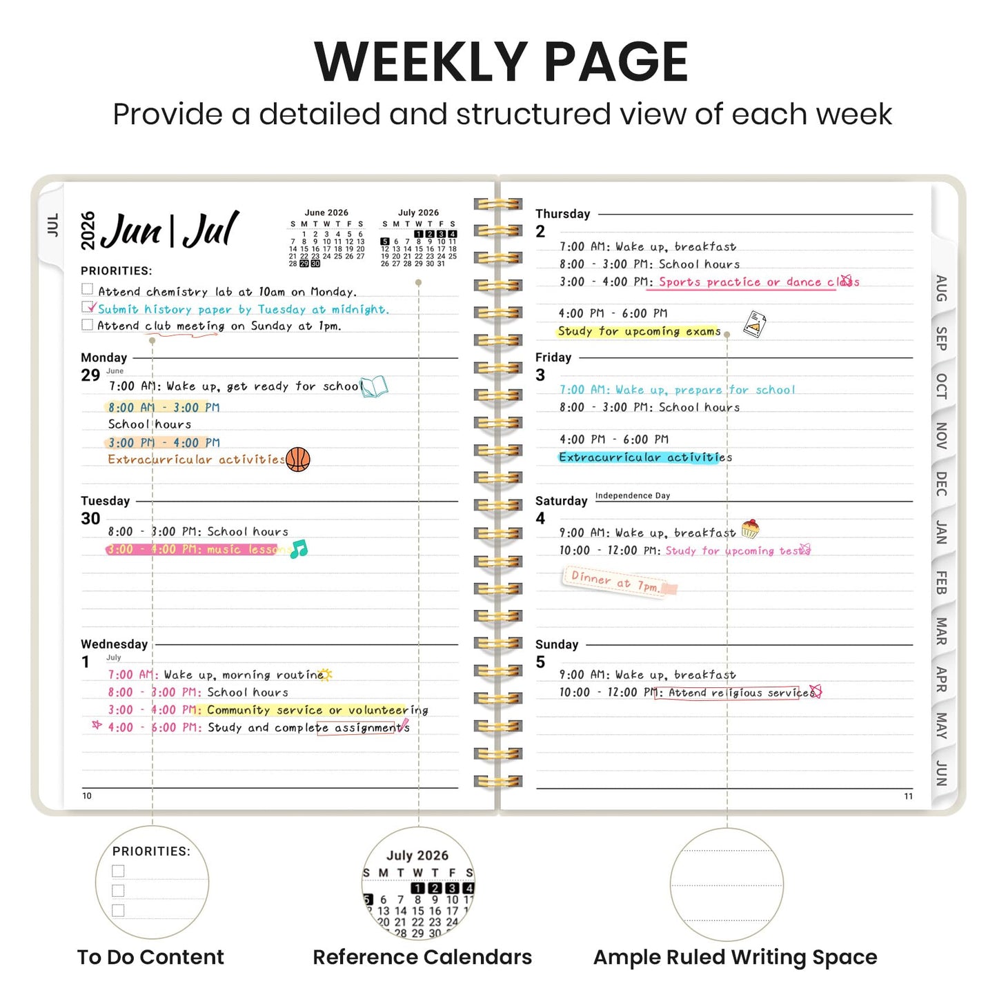 Planner 2026-2027 for Women & Men, Academic Monthly and Weekly Calendar Planner, Jul 2026 - Jun 2027, A5 (6.3" x 8.5"), Teacher Student Planning Book with Tabs, Ideal for Office School Supplies - Beige