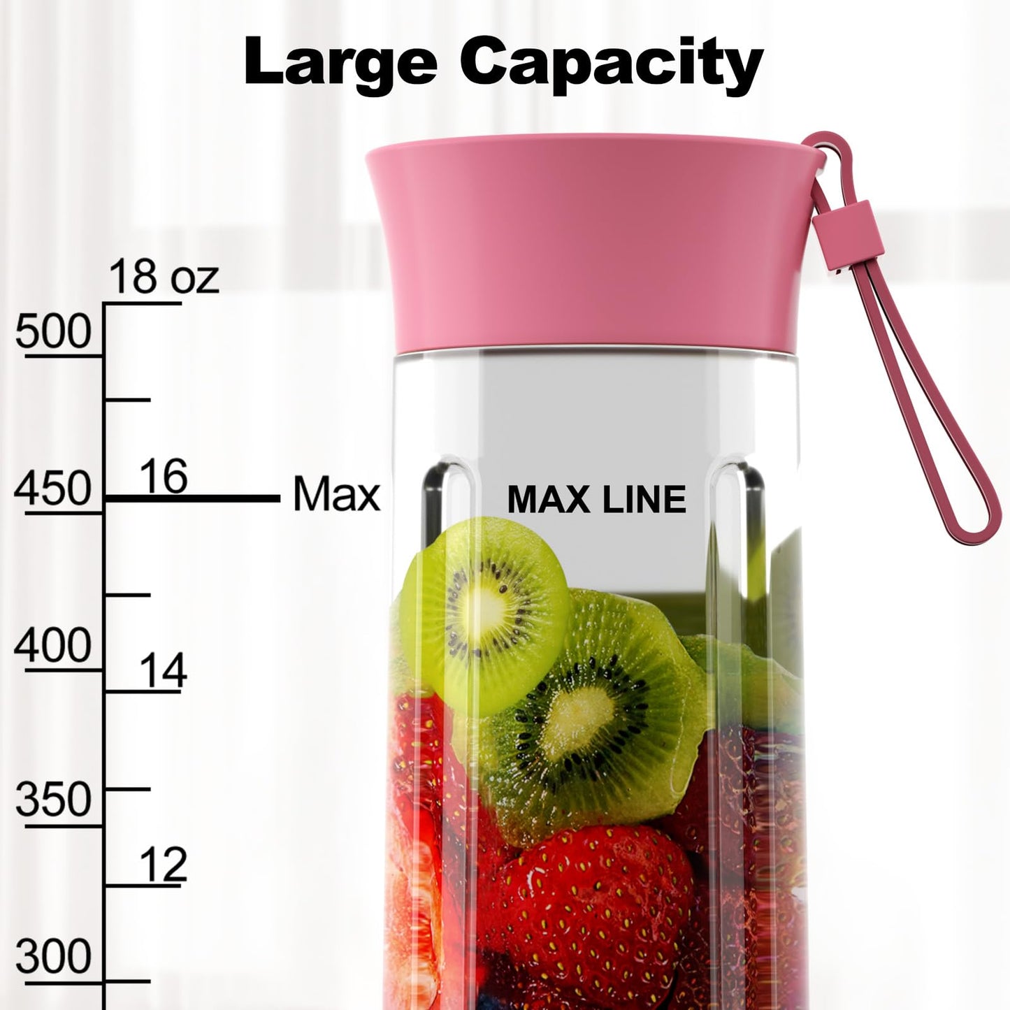 COKUNST 18oz Portable Blender, USB Rechargeable Personal Size Blenders, Smoothie Blender with 6 Blades for Protein & Shakes, Mini juicer with Extra Handle Lid for Travel Sports Outgoing