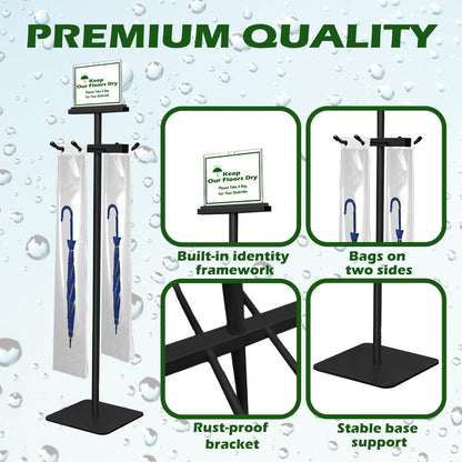 Montex Umbrella Bag Stand, Wet Umbrella Bags Stand with Free 210 Disposable Large Plastic Umbrellas Bags, Black