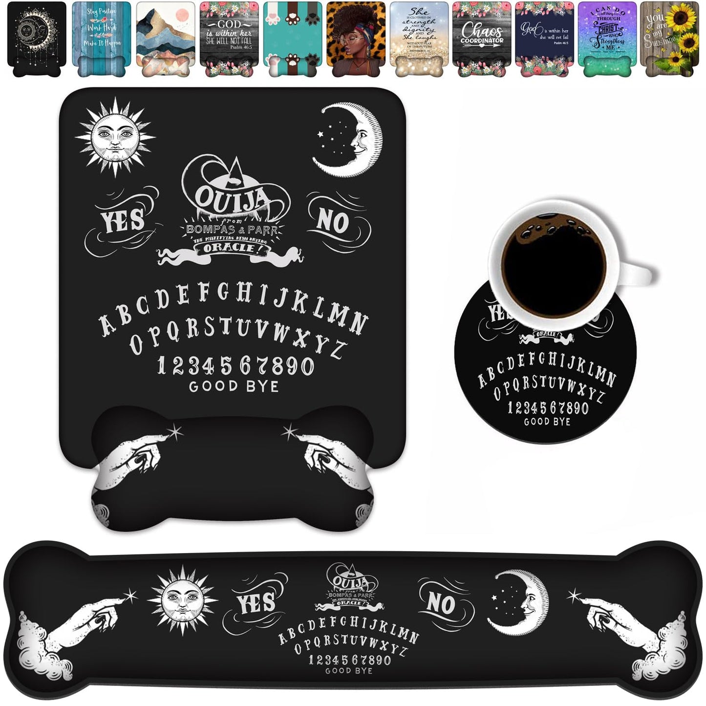 Wrist Rest Support Ergonomic Gel Mouse Pad & Memory Foam Keyboard Set, Non-Slip Rubber PU Base for Home Office Working Studying Easy Typing & Pain Relief, Ouija Board