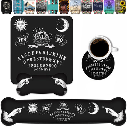 Wrist Rest Support Ergonomic Gel Mouse Pad & Memory Foam Keyboard Set, Non-Slip Rubber PU Base for Home Office Working Studying Easy Typing & Pain Relief, Ouija Board