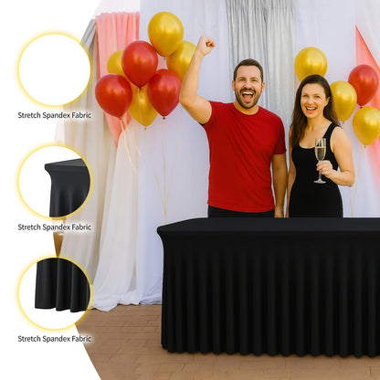 Deep Dream 2 Pack Black Spandex Table Covers 6 Foot, Fitted Stretch Tableclothes 30x72 Inch, Wrinkle Free 6FT Fitted Table Clothes with Skirt for Party, Banquet, Wedding and Events