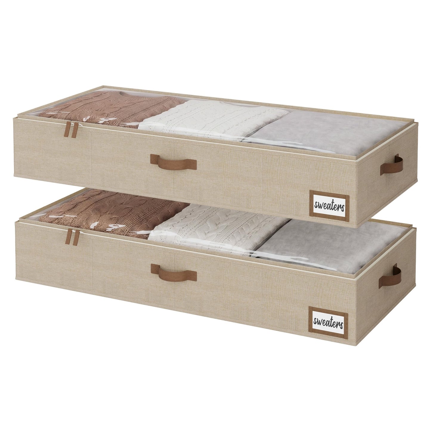 StorageWorks Extra Large Under Bed Storage Containers with Handles and Label Holder, 2 Pack Ultra-thick Fabric Underbed Bins, Closet Organizer for Clothes, Blankets, Sweater