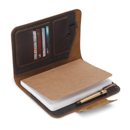CestAntiQ Rustic Leather Journal Cover for A5 Notebooks (Fits 5.75 x 8.25 Inch & 5.5 x 8.2 Inch) | Premium Full Grain Leather Notebook Cover, Refillable Journal Cover with Pen Loop, 5 Card Slots & Interior Pocket | Leather Planner & Diary Cover (Brown)