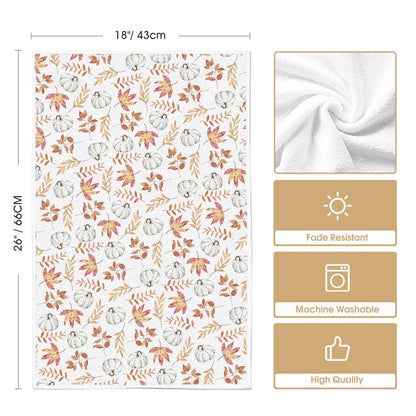 Artoid Mode Orange Leaves Pumpkin Fall Kitchen Towels Dish Towels, 18x26 Inch Farmhouse Decoration Hand Towels Set of 2