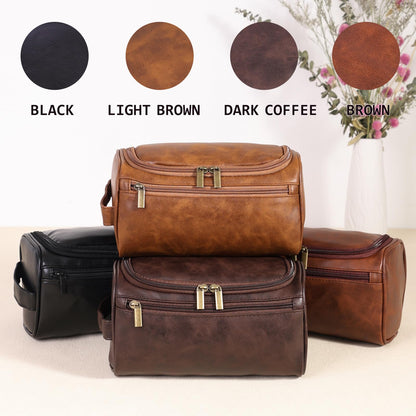 Seozata Toiletry Bag for Men, Hanging Travel Shaving Dopp Kit for Men and Women, Water-resistant Toiletries Organizer Bags, PU Leather Cosmetic Bags for Makeup Accessories (Black)