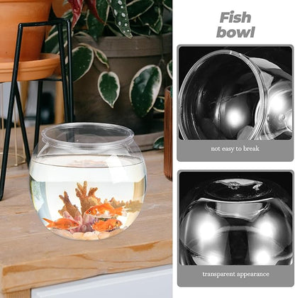 POPETPOP Unbreakable Transparent Fish Tank Globe 5.90X5.11X4.72 Inch Desktop Aquarium for Home Office Decor Unique Round Fish Bowl Flowerpot Alternative