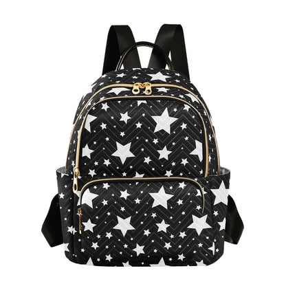 Sletend Mini Backpack Star Black White Fashion Backpack Purse for Women,Handbag Shoulder Bag Casual Daypack, Ladies Gift for College Work (S)