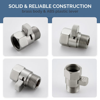 Water Flow Control Valve, Angle Simple Brass Shower Shut Off Valve, Flow Restrictor for Handheld Shower, Bidet Sprayer, Brushed Nickel