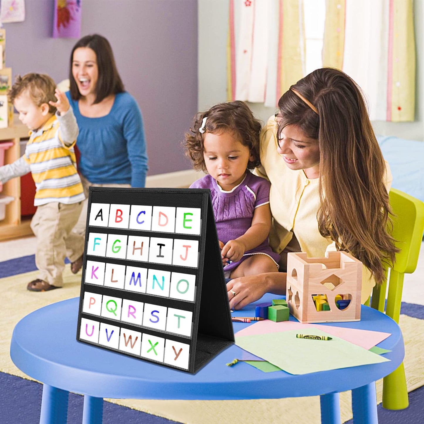 EAMAY Desktop Pocket Chart, Tabletop Teaching Classroom Pocket Charts Double-Side and self-Standing Pocket Chart for Kindergarten, Home Use or Classroom (Black)