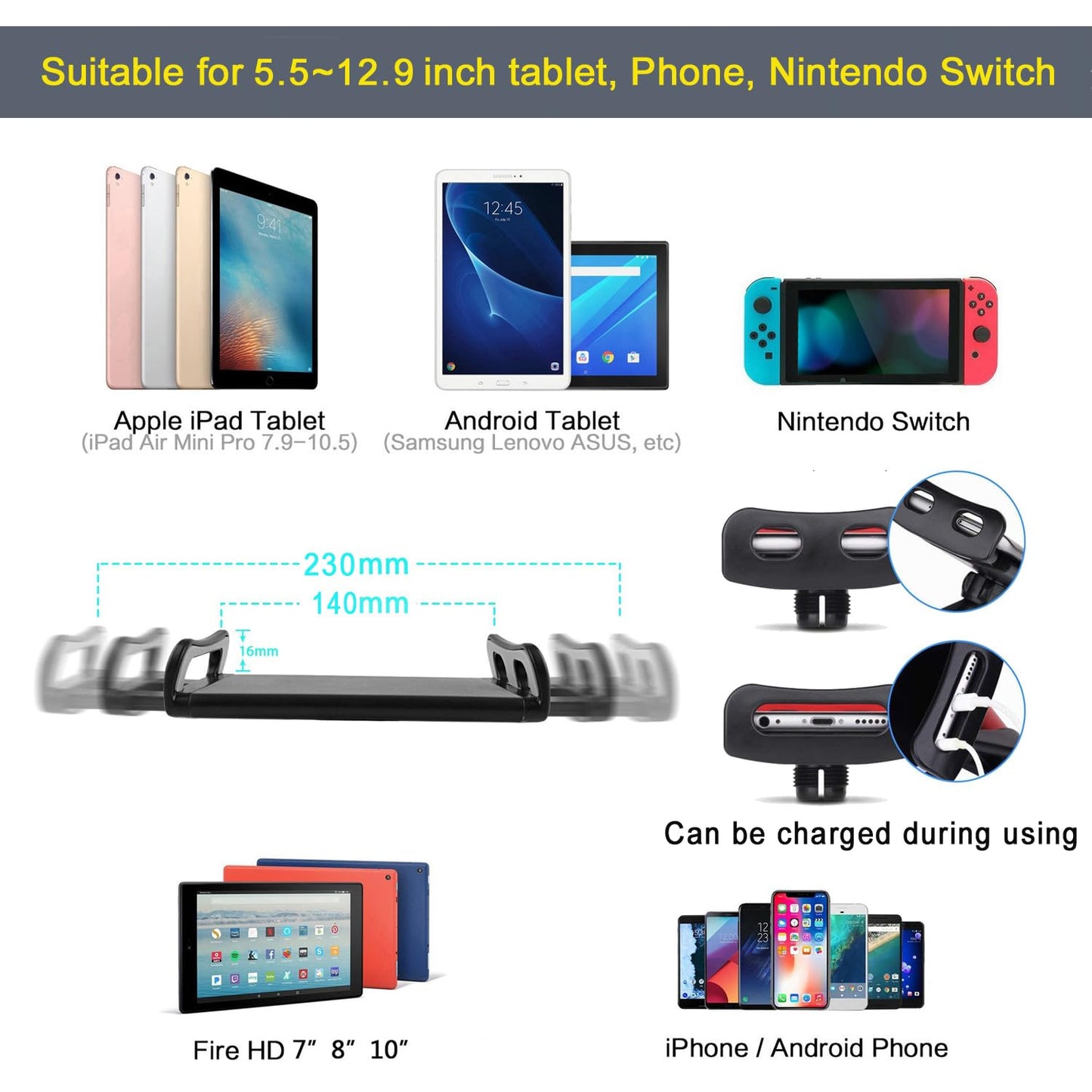 Tablet Floor Stand with Heavy Duty Base, Overhead Bed phone Stand Angle Height Adjustable Arm Stretchable Stand Holder, Compatible with iPad Mini Air Pro, Galaxy Tab, Kindle, E-Readers,Cell Phones