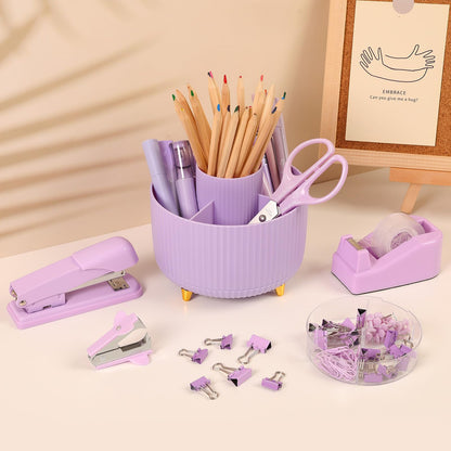 SKYDUE Purple Office Supplies Set, Purple Office Desk Accessories 10PCS, Pencil Holder for Desk, Stapler, Tape Dispenser, Scissors, Ruler, Binder/Paper Clips and 1000pcs Staples,Desk Supplies Set