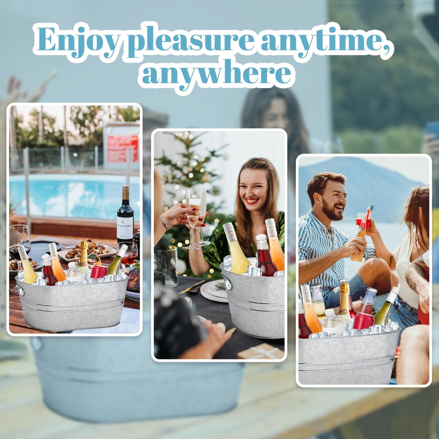 2 Pack 4 Gallon Galvanized Tub Ice Buckets for Parties Portable Beverage Tub Champagne Bucket Metal Ice Buckets for Cocktail Bar with Ice Scoop