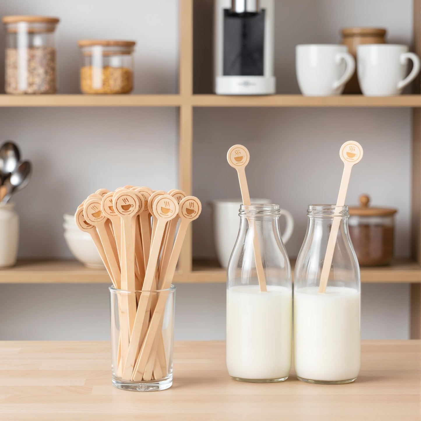 AOZUO 400 Pcs Wood Coffee Stirrers, 6 Inch Wooden Stir Sticks with Round Ends Disposable Coffee Mixer Stick Drink Sticks for Coffees Cocktails Milk Tea Honey Hot Chocolate