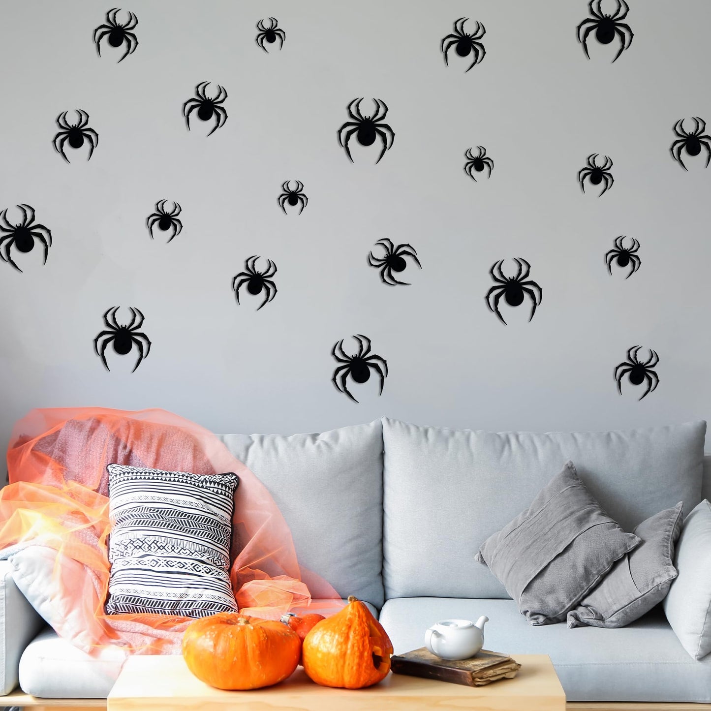 Dazzle Bright 36 Pcs LED Halloween 3D Spider Decorations Wall Stickers, 4 Different Size Removable PVC Wall Sticker for Indoor Home Window Decor Party Supplies