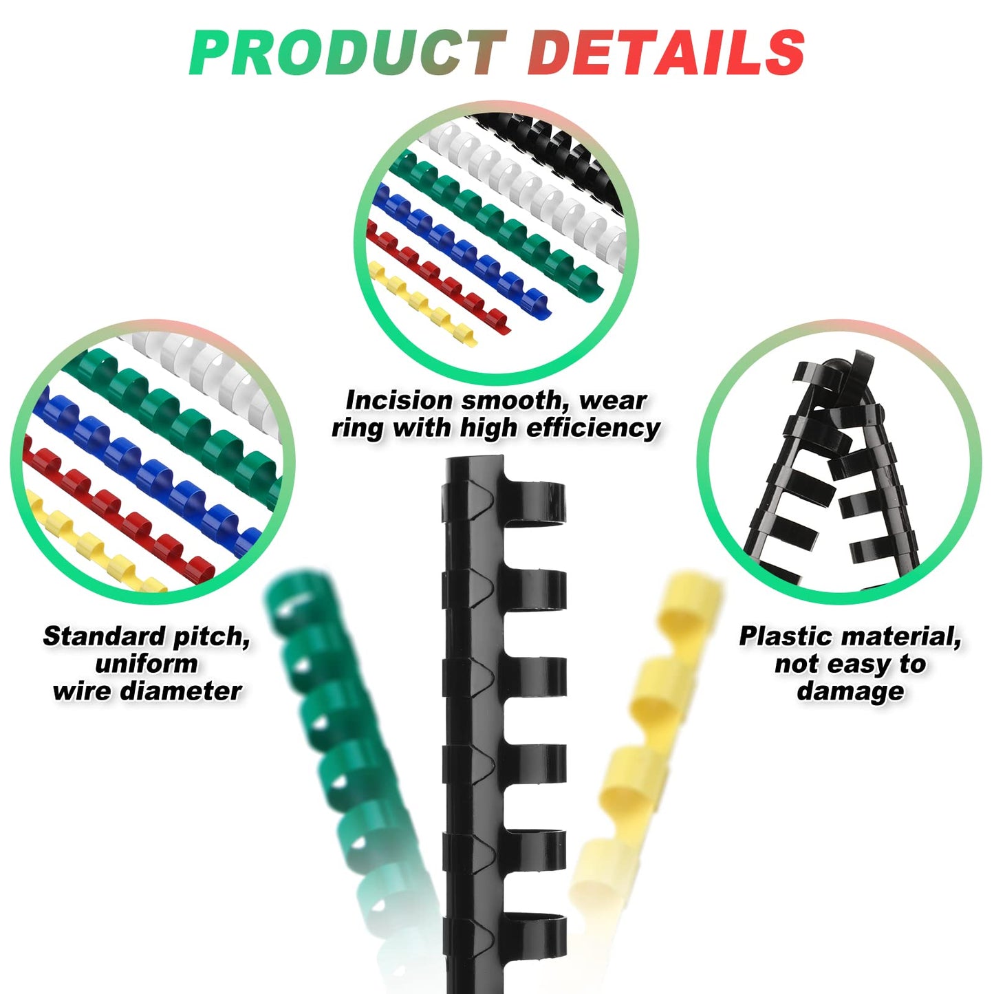 Yunsailing 150 Pack Plastic Binding Combs Plastic Binder Comb Ring 19 Ring Binding Spines Letter Size Spiral coils for Notebook Calendar(1/4 5/16 3/8 1/2 5/8 3/4 in,Multi Colors)