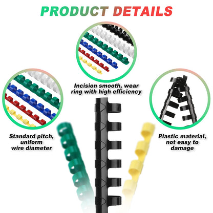 Yunsailing 150 Pack Plastic Binding Combs Plastic Binder Comb Ring 19 Ring Binding Spines Letter Size Spiral coils for Notebook Calendar(1/4 5/16 3/8 1/2 5/8 3/4 in,Multi Colors)