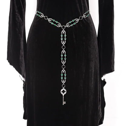 L'VOW Women Renaissance Belt Viking Witch Belt Green Waist Metal Chain Belt for Medieval Dresses
