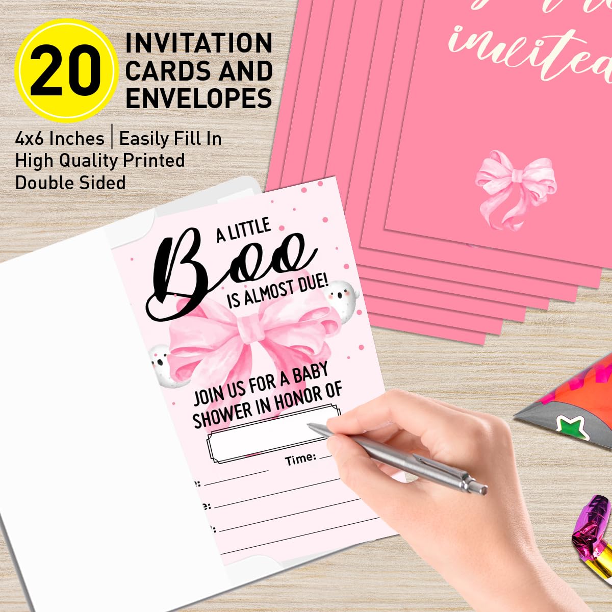 Halloween Baby Shower Girl Invitation Set of 20, 4"x6" Pink Invites Card