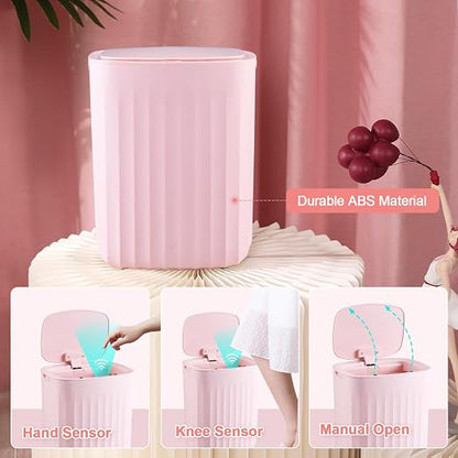 ELPHECO 3.5 Gallon Waterproof Motion Sensor Bedroom Trash Can with Lid Bathroom Accessories, Bathroom Decor Automatic Garbage Bin for Living Room Office, Pink