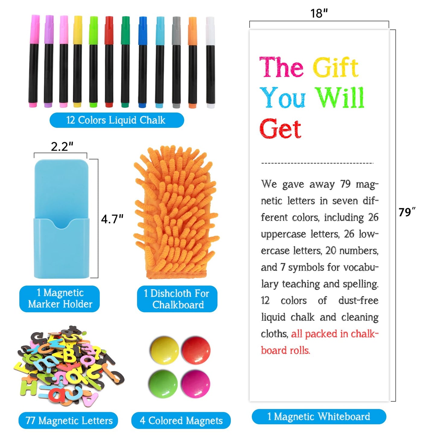 Ykall Magnetic Whiteboard Contact Paper 79"x18" Adhesive Magnetic Dry Erase White Board Sticker for Wall,Peel and Stick Wallpaper with 93 Pcs Kit for Kids,Easy to Write and Clean for Home Playroom