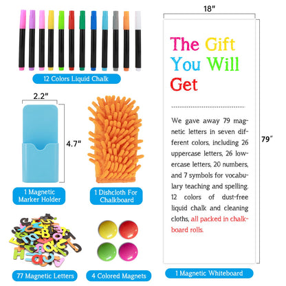 Ykall Magnetic Whiteboard Contact Paper 79"x18" Adhesive Magnetic Dry Erase White Board Sticker for Wall,Peel and Stick Wallpaper with 93 Pcs Kit for Kids,Easy to Write and Clean for Home Playroom